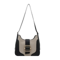 Bolso de hombro moderno en lona bicolor con ribete de cuero negro y hebilla dorada - Negro