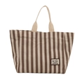Draagbare bruin-wit gestreepte canvas draagtas met Camping-label voor dames - Wit