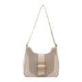 Bolso de mano beige con paneles de contraste, hebilla dorada y acabado de tejido texturizado - Blanco Roto