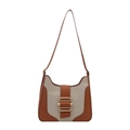 Bolso bandolera retro de cuero marrón y lona beige con hebilla cuadrada dorada de moda - Marrón