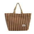 Bruine gestreepte corduroy draagtas met CAMPING-patch en beige handgrepen - Khaki