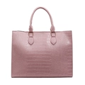 Pink crocodile pattern tote bag with large capacity and elegant top handles on white background - Pink