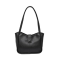 Bolso cubo clásico de cuero sintético negro con asa superior y hebilla para uso diario - Negro