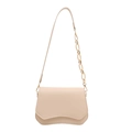 Schicke beige Umhängetasche mit gewellter Klappe und cremefarbener Harzkette - Weiß