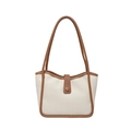 Elegante bolso tote bicolor en crema y marrón con bandolera y cierre magnético - Blanco Roto