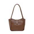 Bolso tote vintage de cuero sintético marrón con bordes redondeados y asas delgadas - Marrón