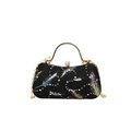 Retro Abendtasche in Schwarz mit buntem Feder-Stickmuster und goldener Kette - Schwarz