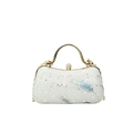 Vintage Abendtasche mit Pailletten und Federstickerei in Beige mit Goldgriff - Silber