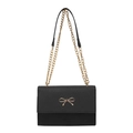 Minimalist black crossbody bag with golden bow ornament and chain strap on white background - Black