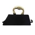 Modern black irregular trapezoid handbag with sculptural gold handle and strap - Black