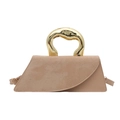 Beige asymmetric handbag with artistic gold liquid metal handle and leather strap - Khaki