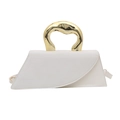 White leather square handbag with a unique gold sculptural metal handle and crossbody strap - White