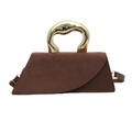 Brown suede asymmetric tote bag with distinctive gold organic-shaped metal handle - Brown