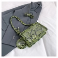 Dettaglio borsa verde motivo serpente con portamonete coordinato e finestra trasparente - Verde