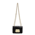 Minimalistische schwarze PU-Leder Umhängetasche mit goldener Kette und Schnallenverschluss - Schwarz