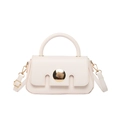 Minimalist cream white square crossbody bag with wavy flap and gold metal buckle - Off-white