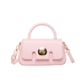 Pink minimalist crossbody small square bag with decorative round gold buckle and top handle - Pink