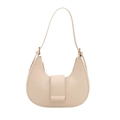 Minimalist beige half-moon underarm bag made of smooth synthetic leather for women - White