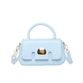 Light blue faux leather crossbody bag with distinctive notched flap and gold metal buckle - Blue