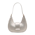 Silver metallic crescent underarm bag with gold magnetic buckle closure - Silver