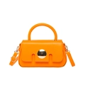 French style bright orange crossbody handbag with golden clasp and adjustable strap - Orange