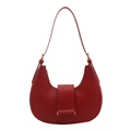 Red crescent shoulder bag with minimalist leather design and golden metallic hardware details - Red