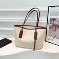 Vintage κρεμ λευκή μεγάλη τσάντα tote με καφέ λεπτομέρειες και λουριά ώμου - Ζαχαρί