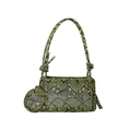 Trendige grüne Handtasche mit Schlangenmuster, Sichtfenster und kleinem Rundbeutel - Grün