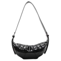 Classic black croissant bag with glossy finish and quilted crescent shape on white background - Black