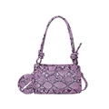 Schicke lila Handtasche mit Schlangenmuster, Knotengriff und passendem Mini-Rundbeutel - Lila