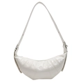 Chic cream-white croissant shoulder bag with glossy pleated design and metallic buckle - Off White