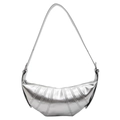 Retro silver metallic crescent croissant bag with a minimalist paneled design and shoulder strap - Silver