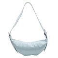 Light blue oil wax leather croissant shoulder bag with large capacity crescent shape - Light Blue