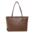 Vintage large capacity dark brown faux leather tote bag with stylish shoulder straps - Brown