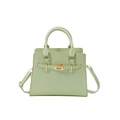 Elegant mint green trapezoid handbag with gold turn-lock and adjustable shoulder strap - Green