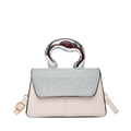 Sac bandoulière beige chic avec rabat à paillettes argentées et poignée en métal - Blanc
