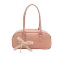 Pink PU pillow shoulder bag with lace and pearl bow charm accessory in a trendy design - Pink (With Pendant)