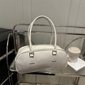 Chic milky white glossy leather hobo bag with slim shoulder straps and silver hardware - White (Without Pendant)
