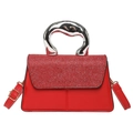 Sac à main rouge en cuir PU avec rabat pailleté et poignée en métal argenté - Rouge