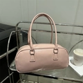 Chic pink glossy pillow bag with long handles on a modern metal shelf display - Pink (No Pendant)