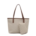 Large vintage monogram tote bag set with matching pouch in cream and brown leather - White