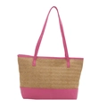 Stroh-Tote-Bag für Damen mit rosa Lederbesatz und modischen Schulterriemen für den Sommer - Rosa