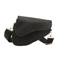 Bolso de montura negro retro trenzado con correa ancha y detalles metálicos dorados - Negro