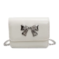 Minimalist white leather crossbody bag with silver bow accent and metal chain strap - Off White