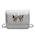 Silver mini crossbody bag with metallic bow detail and fine silver chain strap - Silver