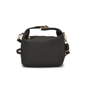 Borsa a bauletto minimalista in tessuto nero testurizzato con cerniera dorata e tracolla - Nero