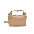 Elegante borsa a tracolla intrecciata kaki con manico e hardware dorato su sfondo bianco - Cachi