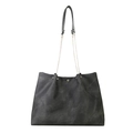 Minimalist charcoal grey tote bag with vintage texture and gold chain shoulder strap - Black