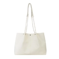 Minimalist large white leather tote bag with gold chain shoulder straps and rivets - Off White