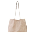 Minimalist beige tote bag with gold chain strap for women, large capacity shoulder bag - Pink